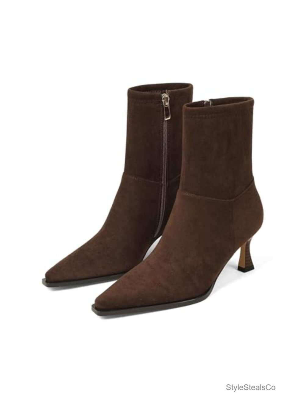 Women's Pointed Toe Kitten Heel Ankle Boots Side Zip Booties
